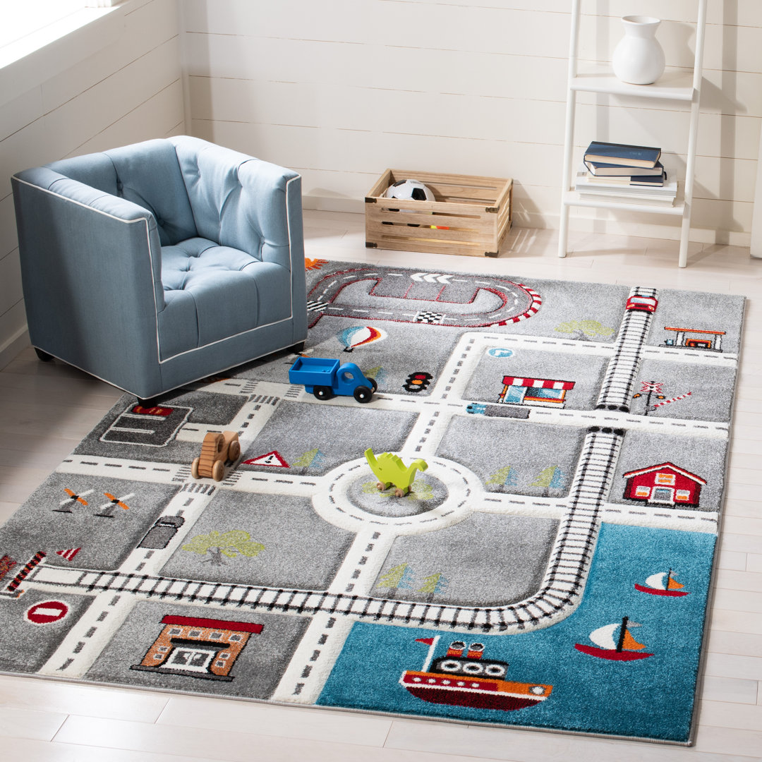 Hiles Gray/Blue/Red Area Rug